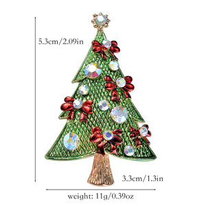 Broche de árbol de Navidad, aleación chapada en oro con diamantes de imitación verdes, joyería unisex, decoración navideña - Product Image 6