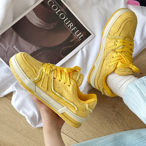 Niche sport décontractée pour couple chaussures pour hommes-tissu denim jaune d'été à franges, mocassins rétro pour femmes, chaussures à plateforme - Product Image 1