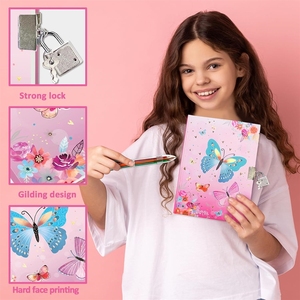 Mini Diario con Candado para Niñas, Set Secreto que Incluye Diario de Cartón con Candado para Niños, Bloc de Notas, 6 Bolígrafos Multicolor, Regla, 112 Páginas - Product Image 5