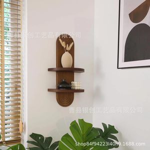 Wooden <b>Wall</b> <b>Mounted</b> <b>Shelf</b> Arched Design 2 Tier Solid Wood Storage Rack For Living Room Kitchen Bathroom Decor - Product Image 3