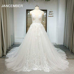 Jancember RL146 <span class=keywords><strong>Precio</strong></span> bajo ODM OEM Romántico Midi Vestido de novia <span class=keywords><strong>civil</strong></span> Vestido de novia con cuello en V - Product Image 1