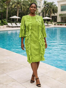<span class=keywords><strong>Vestido</strong></span> Midi con Cuello Redondo y Volantes en <span class=keywords><strong>Cascada</strong></span> 100% Poliéster para Mujer - <span class=keywords><strong>Vestido</strong></span> Formal Africano con Estampado Floral en 3D - Product Image 3
