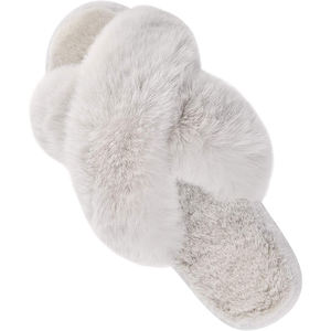 Venta Directa de China Pantuflas Ligeras de Felpa Suave para Mujer con Tira Cruzada y Punta Abierta Cómodas de Piel para Interiores con Suela TPR Antideslizante Recién Llegadas - Product Image 4