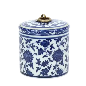 <span class=keywords><strong>Vase</strong></span> de table en céramique de style chinois traditionnel ZHUODI, bleu et blanc, antique, avec couvercle, origine Zhejiang - Product Image 1