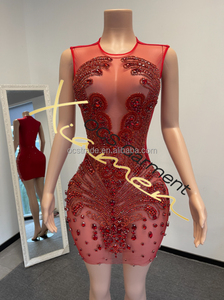 MF vestidos ชุดปาร์ตี้มินิเดรสสีชมพูประดับพลอยเทียมระยิบระยับชุดเดรสคริสตัลวันเกิดของคนดัง - Product Image 6