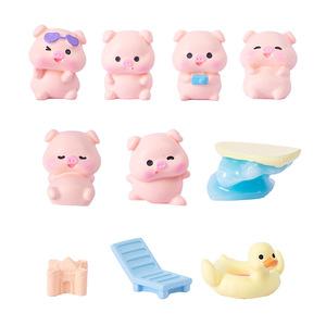 Figurine de cochon miniature en résine, décoration de bureau ou de voiture, animal de dessin animé, thème vacances à la plage - Product Image 5