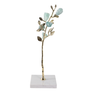 Sculpture d'arbre décorative pour la maison, base dorée avec pierres aquamarine, pour la décoration du salon, du bureau ou de la salle de bain - Product Image 1