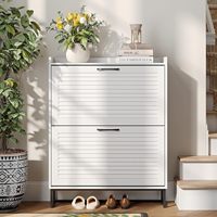 Meuble à chaussures en bois sur mesure blanc à double couche avec tiroirs rabattables et persiennes, rangement moderne pour entrée, mobilier de maison, vente en gros OEM