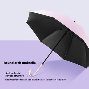 Parapluie droit semi-automatique 8 baleines pour femme avec poignée courbée, revêtement noir, protection solaire et pluie, coupe-vent léger pour les jours ensoleillés - Product Image 4