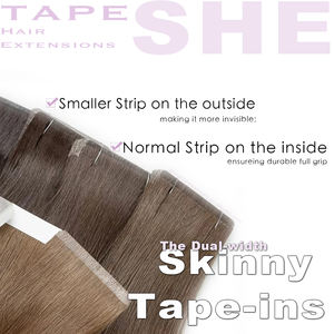 SHE Injected Tape Extensions Cabello Human Natural Real Invisible Tape dans les extensions de cheveux vierges brun moyen 24In - Product Image 5