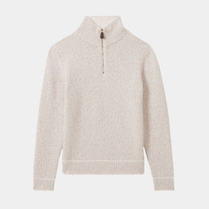 Мужской свитер в стиле Old Money, оверсайз, осенне-зимний, белый, из хлопка и мериносовой шерсти, с защитой от сминания, с воротником-стойкой - Product Image 2