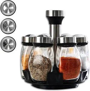 Revolving Spice Rack Shelf Spinning Countertop Herb and Seasoning Organizer with 6 Glass Jar Bottles