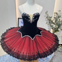 Gaun Tutu Balet Spanyol Merah Hitam Profesional untuk Anak Perempuan, Tutu Pancake untuk Pertunjukan Panggung & Kompetisi Don Quixote
