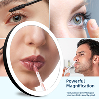 Miroir de Maquillage LED Rechargeable MLG avec Logo Personnalisé, Fixation Murale ou en Saillie, Haute Magnification, Concave 6 Pouces, 3 Ventouses