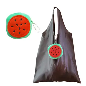 Wholesale Plush Watermelon Reusable Shopping Bags 190T Polyester Reusable Shopping Bags Fruit Folding Shopping Tote Bag