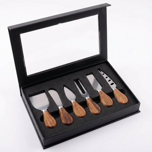 Set <span class=keywords><strong>di</strong></span> 6 coltelli per formaggio e formaggi <span class=keywords><strong>di</strong></span> successo con manici in legno naturale color naturale e finitura metallica - Product Image 4