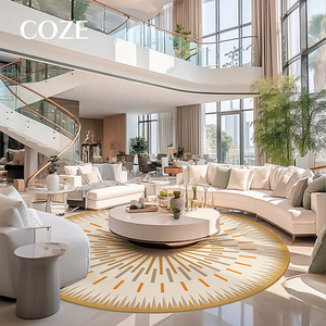 <span class=keywords><strong>Tappeto</strong></span> Moderno <span class=keywords><strong>Rotondo</strong></span> in Misto Lana Lavabile Stampato in 3D per Soggiorno Camera da Letto Ufficio Nero e Beige - Product Image 6