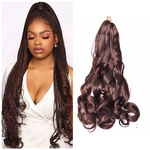 <span class=keywords><strong>Trenzas</strong></span> rizadas francesas de color marrón oscuro de 22 pulgadas, extensiones de cabello de ganchillo ondulado suelto preestirado, <span class=keywords><strong>trenzas</strong></span> sintéticas de caja Bohemia - Product Image 1
