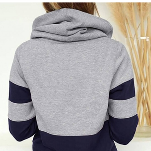 ขายร้อนแขนยาวสีทึบหลวมผู้หญิงสีบล็อก Drawstring เสื้อกันหนาวหมวก - Product Image 5