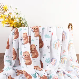 Kangobay Skin-friendly Bamboo Cotton Infant Muslin Blanket 2-layer Screen Printing Swaddle Wrap 120cm *110 Cm