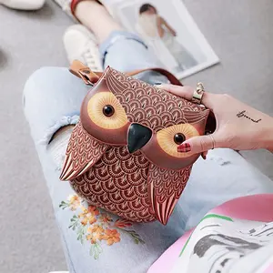 Creative Color Block Cartoon 3D Owl Stereoscopic Eyes PU Metal Rivets Flip Lock Hemming Adjustable Shoulder Strap Mini Hand Bag