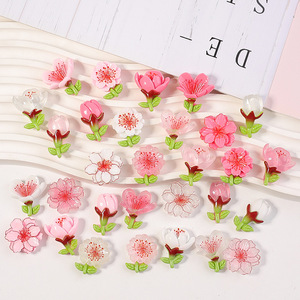 100 Pezzi Misti di Ciondoli in Resina Trasparenti e Opachi con Fiori di Ciliegio Dipinti, Cabochon Floreali Kawaii per Decorazioni - Product Image 3