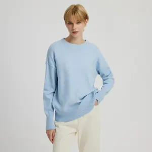Blusa de manga comprida com decote em V moda primavera feminina 2024, pulôver casual de malha, suéter aconchegante com nuvens