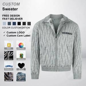 <span class=keywords><strong>Cardigan</strong></span> Ricamato <span class=keywords><strong>con</strong></span> <span class=keywords><strong>Cerniera</strong></span> in Maglia ad Alta Elasticità da <span class=keywords><strong>Uomo</strong></span>, Collo Rovesciato, Manica Lunga per l'Autunno - Product Image 1