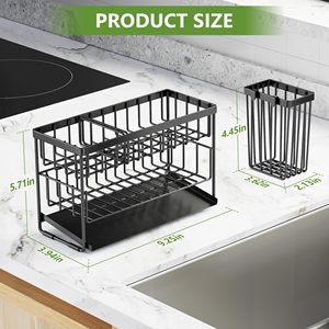 Étagère de rangement pour évier de <span class=keywords><strong>cuisine</strong></span> en métal à 2 niveaux avec supports flexibles pour brosse à vaisselle et éponge pour le rangement sur le comptoir - Product Image 6