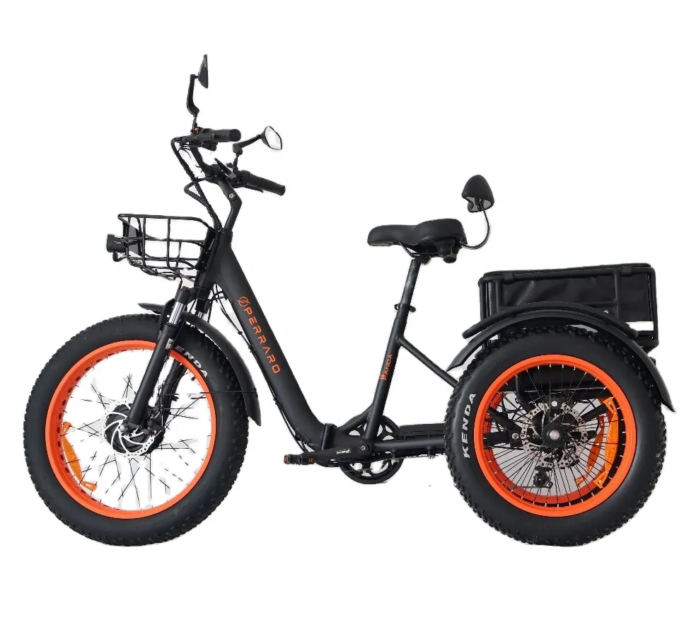 Bicicleta com 3 rodas, 48V, 500W, dobrável, 24 polegadas, com cesta, triciclos elétricos, carga, alta qualidade, para transporte, uso