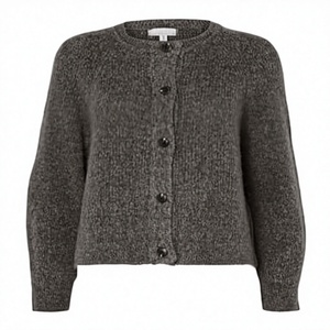 JAC22F255151X <b>Women's</b> Regular Sleeve Solid Color Turn-down Collar <b>Short</b> <b>Cardigan</b> Casual Loose Ribbed Cotton/Bamboo Fiber Winter - Product Image 1