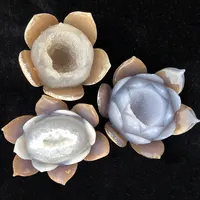फैक्टरी मूल्य हाथ नक्काशीदार सुंदर प्राकृतिक सुलेमानी Geode क्रिस्टल कमल के फूल के लिए मोमबत्ती धारकों