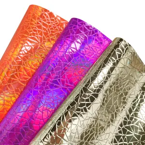 30*135cm Metallic holographic broken mirror Embossed PU Faux Leather Fabric For Making Shoe/Bag/Handbag/DIY Accessories