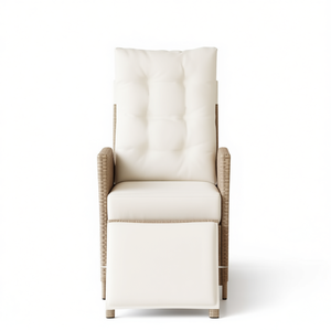 Silla Reclinable de Ratán Sintético para Patio con Reposapiés, Beige, Muebles de Jardín para Exteriores, Asiento Tapizado de Estilo Contemporáneo - Product Image 1