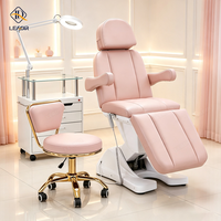 Lit de beauté de luxe blanc, lit à cils incurvé, table et lit de massage électrique, lit facial à 3 moteurs avec lumières, lit à cils rose