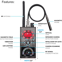 Détecteur de dispositifs cachés 5 en 1, détecteurs de caméra cachés GPS, détecteur RF et d'insectes, protéger l'équipement de surveillance du compteur de confidentialité