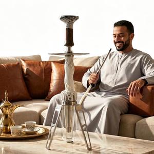 Set de Shisha Moderno de 61 cm, Botella de Vidrio Blanca, Narguile de Acero Inoxidable, Manguera de Silicona, Hookah para Salón - Product Image 1