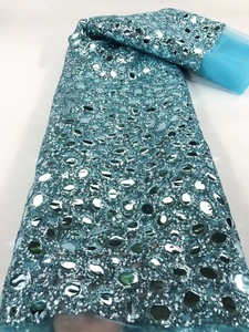 Tissu en Dentelle de Tulle Lourd Africain de 130 cm de Large en Polyester avec Paillettes, Broderie Diamant et Perles Brillantes pour Robe de Mariée - Product Image 3