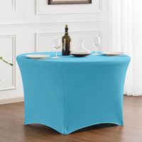 Housse de table ronde extensible en gros, nappe élastique unie en polyester et spandex pour mariage, banquet, événement, fête