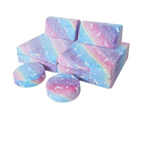 Ensemble de canapés en blocs de construction pour filles, mousse haute résilience, compressible, pliable, château de jeu avec design licorne - Product Image 5