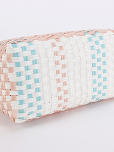 Summer Macaron Color Contrast Handmade PVC Woven Two Handles Open Closure Fashion Beach Travel Hand <b>Square</b> Bag for Kids Tanjing - Product Image 4