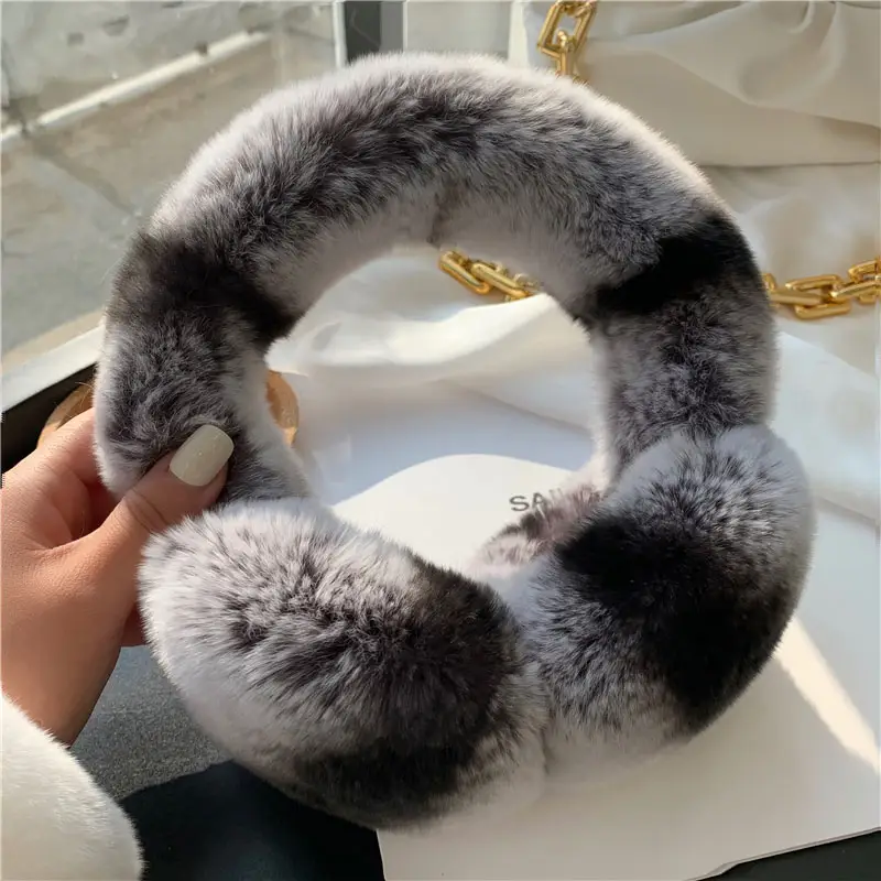 Korean Version Of The New Women'S Winter Thickened Warm Real Rex Rabbit Fur Folding Earmuffs