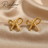 Boucles d'oreilles RINHOO en acier inoxydable avec nœud élégant et doux, plaquées or 18 carats, accessoires de bijoux pour femmes, bijoux, premier cadeau