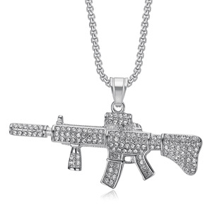 Collana con Ciondolo LUOYUNE all'ingrosso, alla moda, hip hop, con zirconi cubici, placcata oro 18K, in ottone, a forma di pistola <span class=keywords><strong>UZI</strong></span>, gioiello da uomo, idea regalo - Product Image 4
