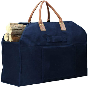 Firewood Log Carrier Fireside Storage Bag Waxed Canvas Firewood Tote Fire Wood Bag with Leather Handle