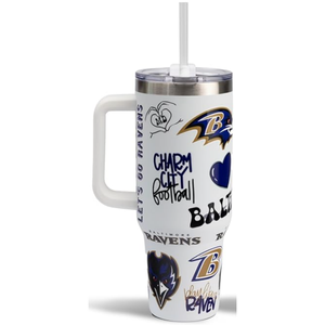 Vaso Térmico para el Día del Partido, Vaso con Brillo en los Colores del Equipo Baltimore Ravens, Taza de Viaje Aislada de 40oz con Tapa y Pajita, Taza de Café para Oficina y Auto - Product Image 1