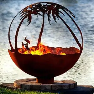 Gemmy Factory suppliers Outdoor 400MM-1500MM bbq fire bowls rusty corten steel ball fire pits