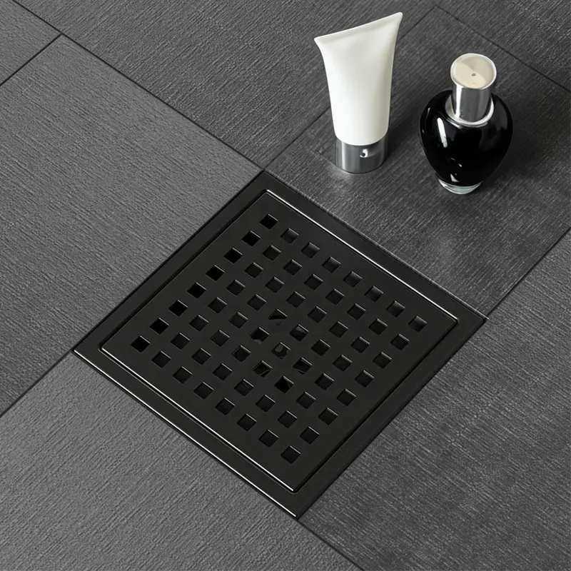 ODO 304 Stainless Steel Floor Drain Removable Desague de ducha Vertical Outlet 6 Inch Flange Matte Black Shower Floor Drain