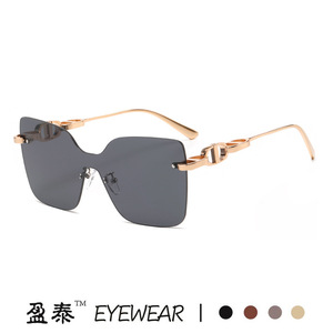 Lunettes de soleil sans monture D Brand, métal doré, verres roses, UV400, style streetwear pour femmes - Product Image 3