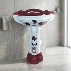 Customized Modern Round Gray Ceramic Wash Basin Pedestal Set Wall Mounted Bathroom Sink with Full Pedestal - Product Image 3